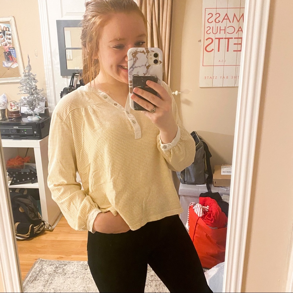 ANTHRO Dolan Striped 1/4 Button Casual Top